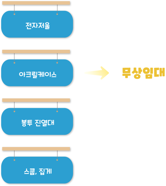 전자저울, 아크릴케이스, 봉투 진열대, 스쿱, 집게 무상임대